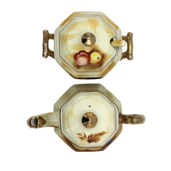 Vintage Porcelain Sugar Creamer Set Enesco Japan Porcelain Fall Fruit Design - Picture 2 of 8